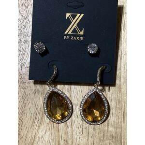 Zaxie Gold Topaz Toned Cubic Zirconia CZ And Stud Earrings Jewelry NEW